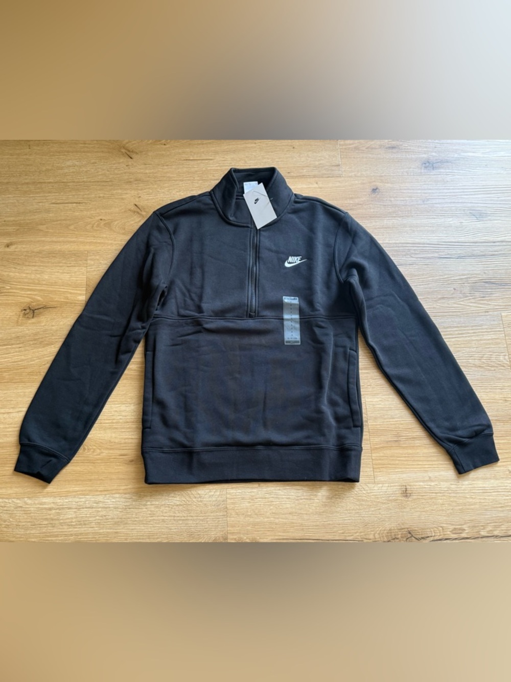 Nike Men’s Black Half-Zip Sweatshirt with White Logo- Size Small